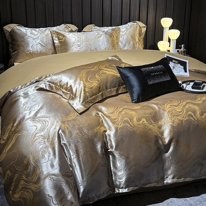 91家纺网 家纺一手货源 找家纺 七夜居 2025新款直播爆款欧式轻奢贡缎提花磨毛四件套 流金溢彩