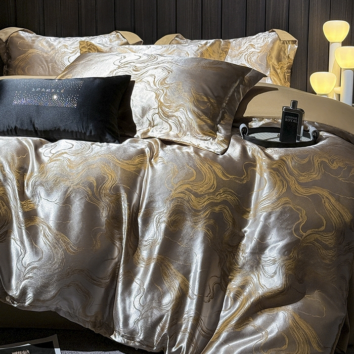 91家纺网 家纺一手货源 找家纺 七夜居 2025新款直播爆款欧式轻奢贡缎提花磨毛四件套 流金溢彩