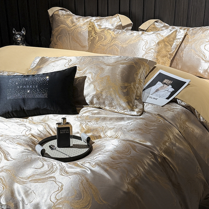 91家纺网 家纺一手货源 找家纺 七夜居 2025新款直播爆款欧式轻奢贡缎提花磨毛四件套 流金溢彩