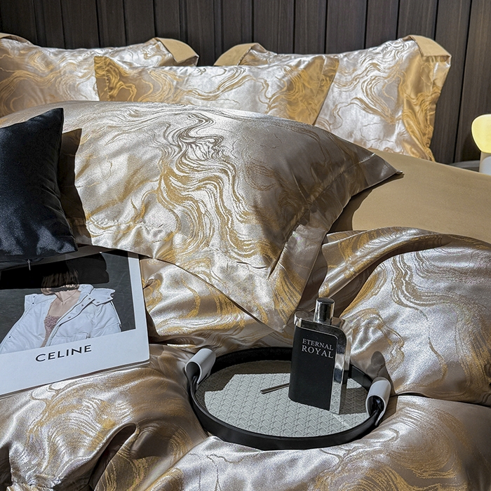 91家纺网 家纺一手货源 找家纺 七夜居 2025新款直播爆款欧式轻奢贡缎提花磨毛四件套 流金溢彩