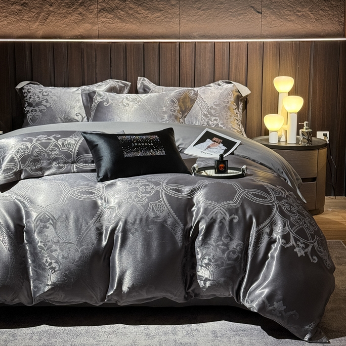 91家纺网 家纺一手货源 找家纺 七夜居 2026新款直播爆款欧式轻奢贡缎提花磨毛四件套 罗丽娜