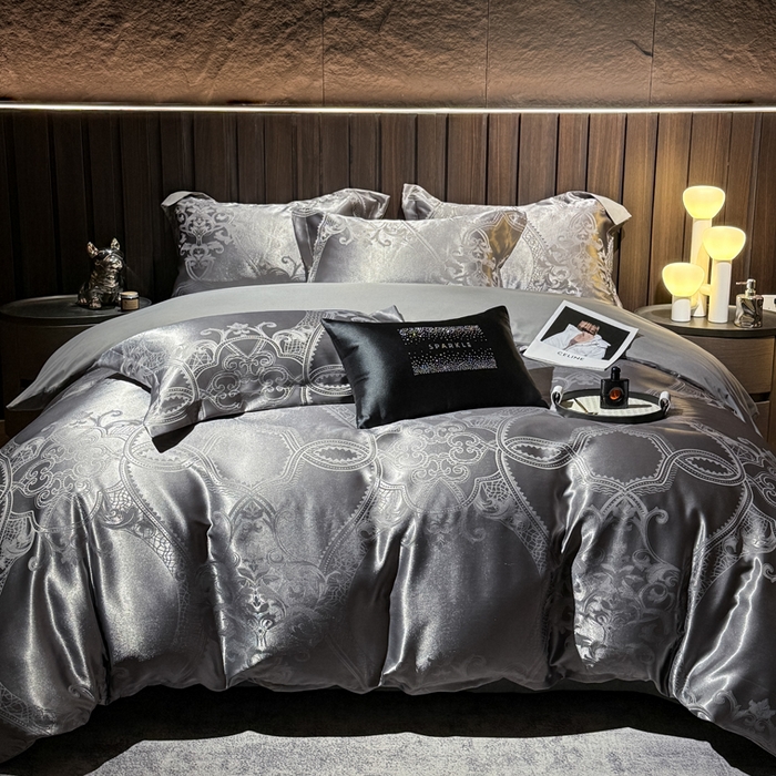 91家纺网 家纺一手货源 找家纺 七夜居 2026新款直播爆款欧式轻奢贡缎提花磨毛四件套 罗丽娜