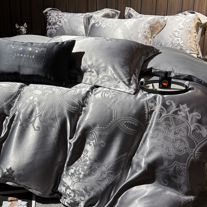 91家纺网 家纺一手货源 找家纺 七夜居 2026新款直播爆款欧式轻奢贡缎提花磨毛四件套 罗丽娜