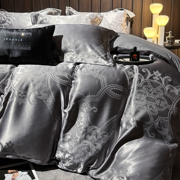 91家纺网 家纺一手货源 找家纺 七夜居 2026新款直播爆款欧式轻奢贡缎提花磨毛四件套 罗丽娜