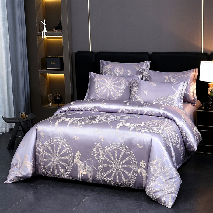 91家纺网 家纺一手货源 找家纺 七夜居 2025新款直播爆款欧式轻奢贡缎提花磨毛四件套 罗马之恋