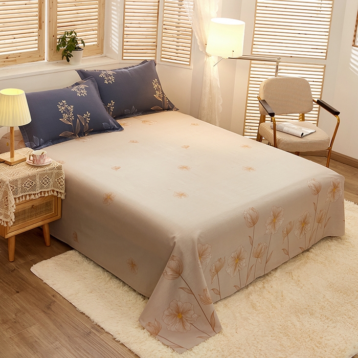 91家纺网 家纺一手货源 找家纺 洺兰2025年13070全棉喷气印花纯棉床单小清新花卉北欧风单床单