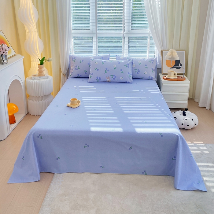 91家纺网 家纺一手货源 找家纺 洺兰2025年13070全棉喷气印花纯棉床单小清新花卉北欧风单床单