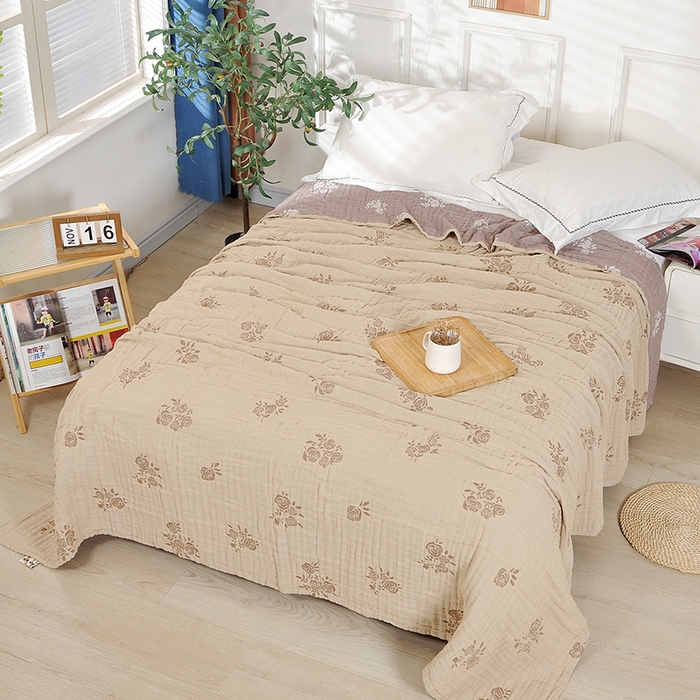 萌飞 2025春夏新款全棉纯棉超柔四层泡纱布毛巾被 密恋