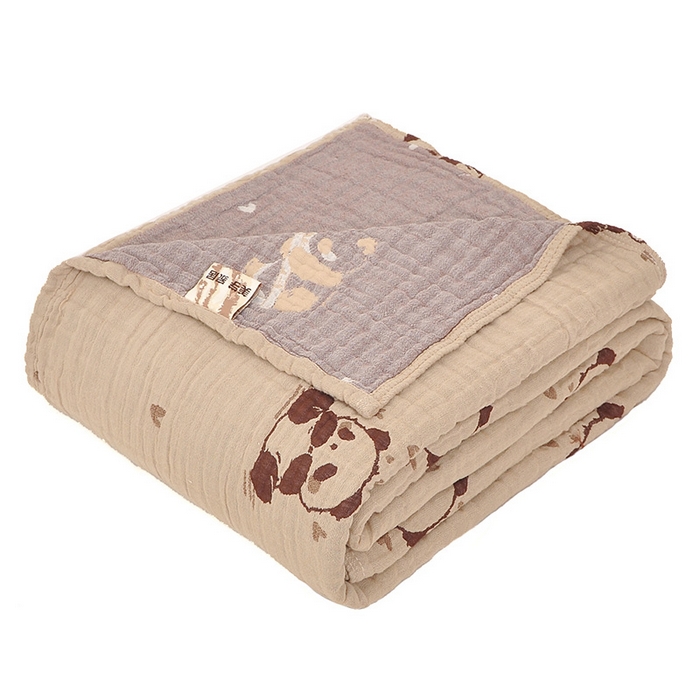 91家纺网 家纺一手货源 找家纺 萌飞 2025春夏新款全棉纯棉超柔四层泡纱布毛巾被 熊猫