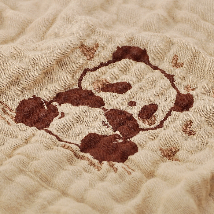 91家纺网 家纺一手货源 找家纺 萌飞 2025春夏新款全棉纯棉超柔四层泡纱布毛巾被 熊猫