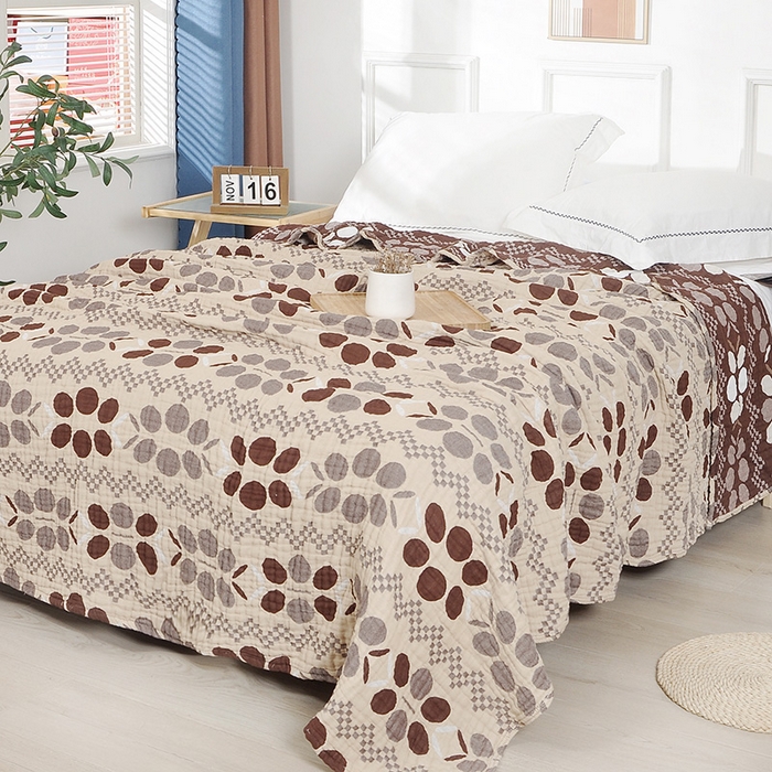 91家纺网 家纺一手货源 找家纺 萌飞 2025春夏新款全棉纯棉超柔四层泡纱布毛巾被 空野