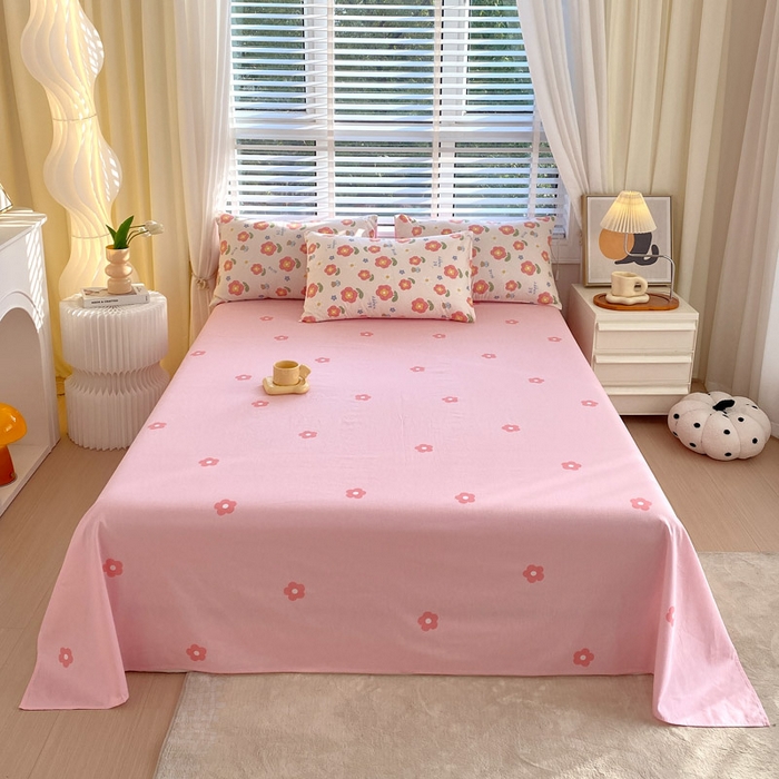 91家纺网 家纺一手货源 找家纺 洺兰2025年13070全棉喷气印花纯棉床单小清新花卉北欧风单床单