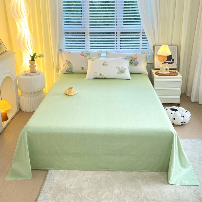 91家纺网 家纺一手货源 找家纺 洺兰2025年13070全棉喷气印花纯棉床单小清新花卉北欧风单床单