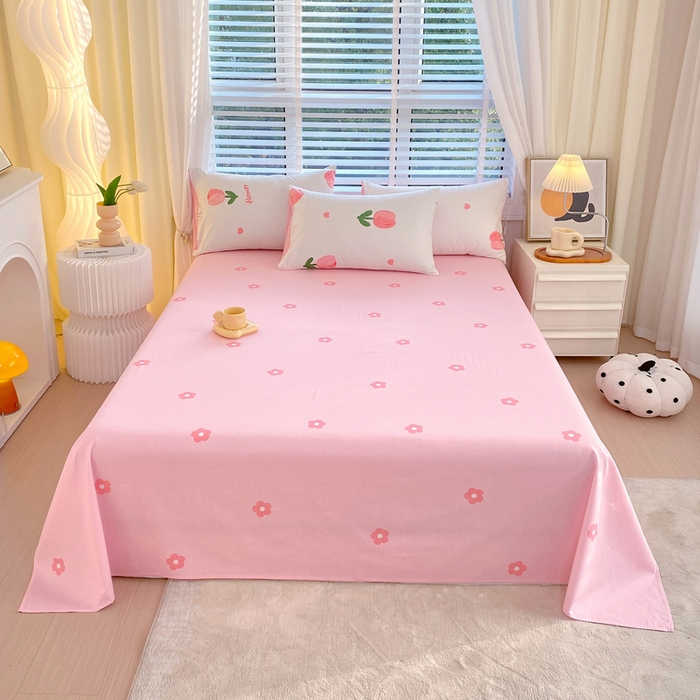 91家纺网 家纺一手货源 找家纺 洺兰2025年13070全棉喷气印花纯棉床单小清新花卉北欧风单床单