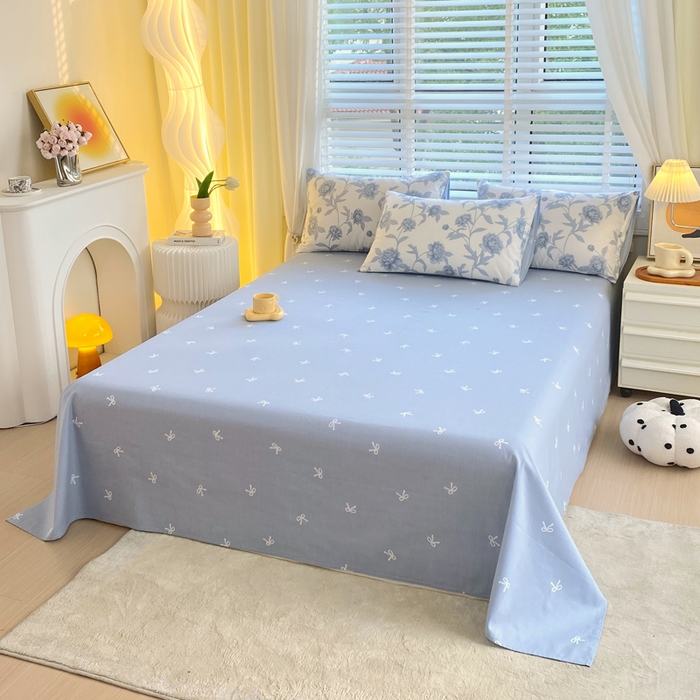 91家纺网 家纺一手货源 找家纺 洺兰2025年13070全棉喷气印花纯棉床单小清新花卉北欧风单床单