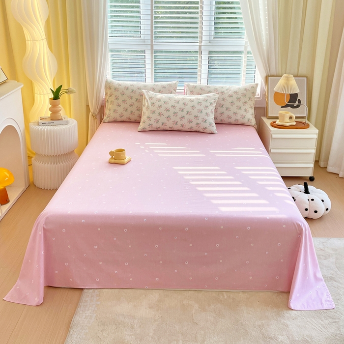 91家纺网 家纺一手货源 找家纺 洺兰2025年13070全棉喷气印花纯棉床单小清新花卉北欧风单床单