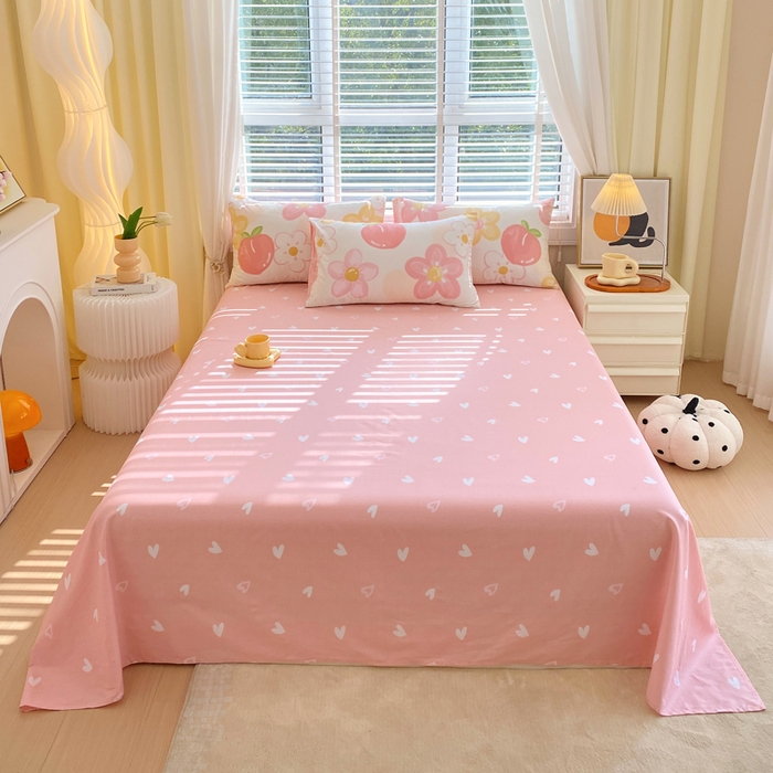 91家纺网 家纺一手货源 找家纺 洺兰2025年13070全棉喷气印花纯棉床单小清新花卉北欧风单床单