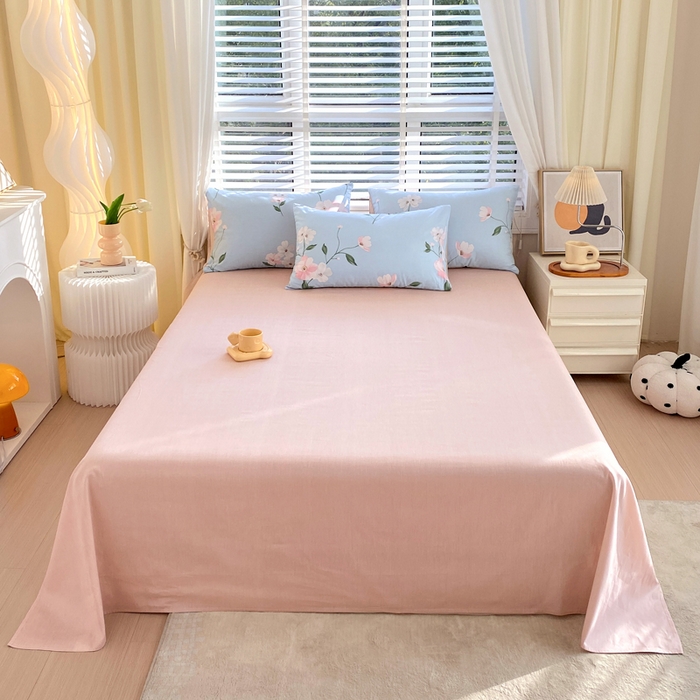 91家纺网 家纺一手货源 找家纺 洺兰2025年13070全棉喷气印花纯棉床单小清新花卉北欧风单床单