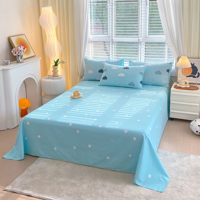 91家纺网 家纺一手货源 找家纺 洺兰2025年13070全棉喷气印花纯棉床单小清新花卉北欧风单床单