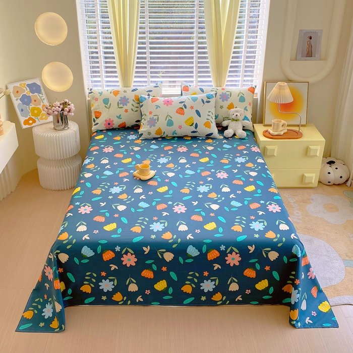 91家纺网 家纺一手货源 找家纺 洺兰2025年13070全棉喷气印花纯棉床单小清新花卉北欧风单床单