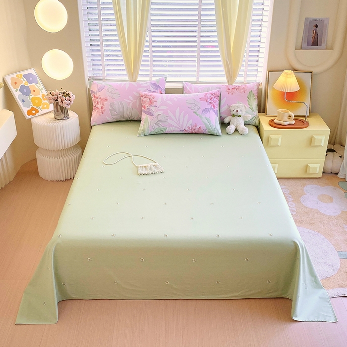 91家纺网 家纺一手货源 找家纺 洺兰2025年13070全棉喷气印花纯棉床单小清新花卉北欧风单床单