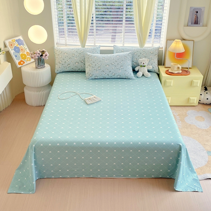 91家纺网 家纺一手货源 找家纺 洺兰2025年13070全棉喷气印花纯棉床单小清新花卉北欧风单床单