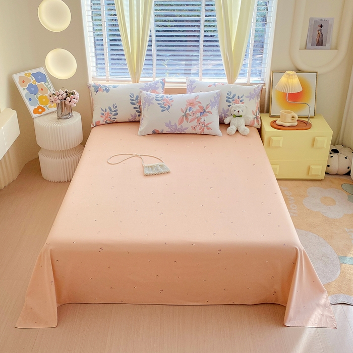 91家纺网 家纺一手货源 找家纺 洺兰2025年13070全棉喷气印花纯棉床单小清新花卉北欧风单床单