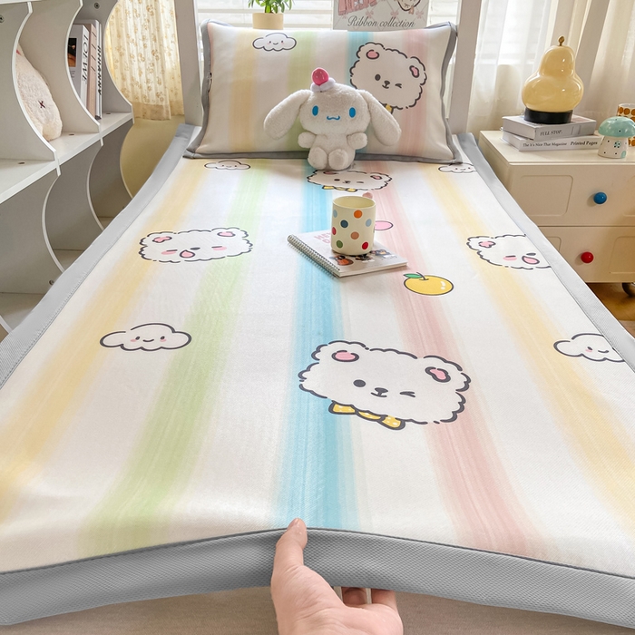 耐思家纺 2025春夏新款A类冰丝印花凉席空调席学生系列 彩条猫咪