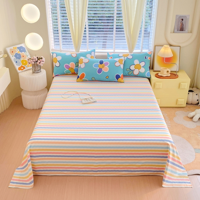 91家纺网 家纺一手货源 找家纺 洺兰2025年13070全棉喷气印花纯棉床单小清新花卉北欧风单床单