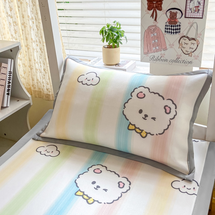 91家纺网 家纺一手货源 找家纺 耐思家纺 2025春夏新款A类冰丝印花凉席空调席学生系列 彩条猫咪