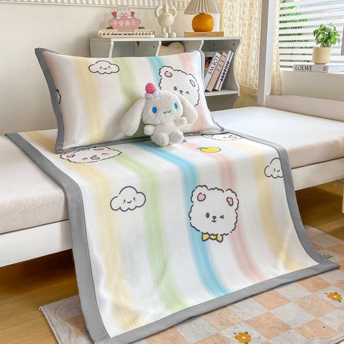 91家纺网 家纺一手货源 找家纺 耐思家纺 2025春夏新款A类冰丝印花凉席空调席学生系列 彩条猫咪