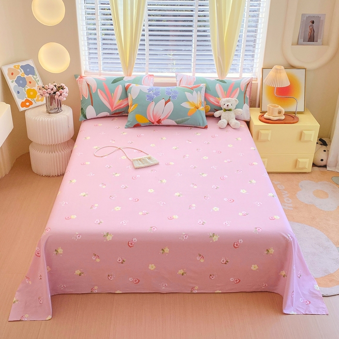 91家纺网 家纺一手货源 找家纺 洺兰2025年13070全棉喷气印花纯棉床单小清新花卉北欧风单床单