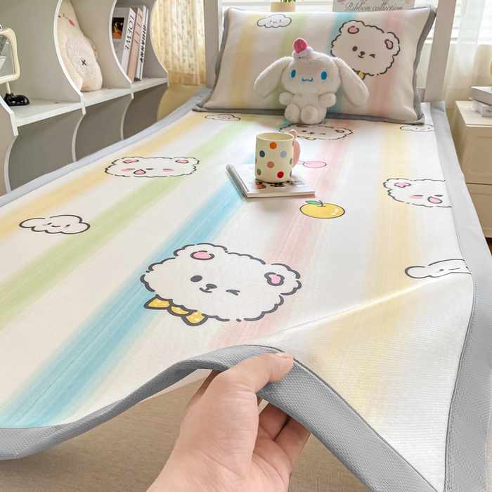 91家纺网 家纺一手货源 找家纺 耐思家纺 2025春夏新款A类冰丝印花凉席空调席学生系列 彩条猫咪