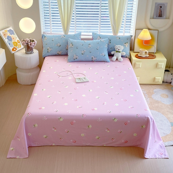 91家纺网 家纺一手货源 找家纺 洺兰2025年13070全棉喷气印花纯棉床单小清新花卉北欧风单床单