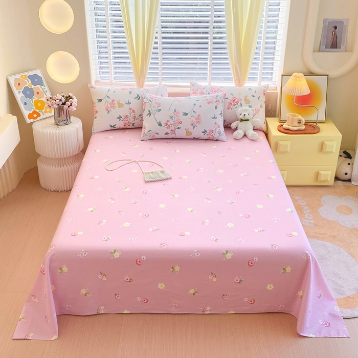 91家纺网 家纺一手货源 找家纺 洺兰2025年13070全棉喷气印花纯棉床单小清新花卉北欧风单床单