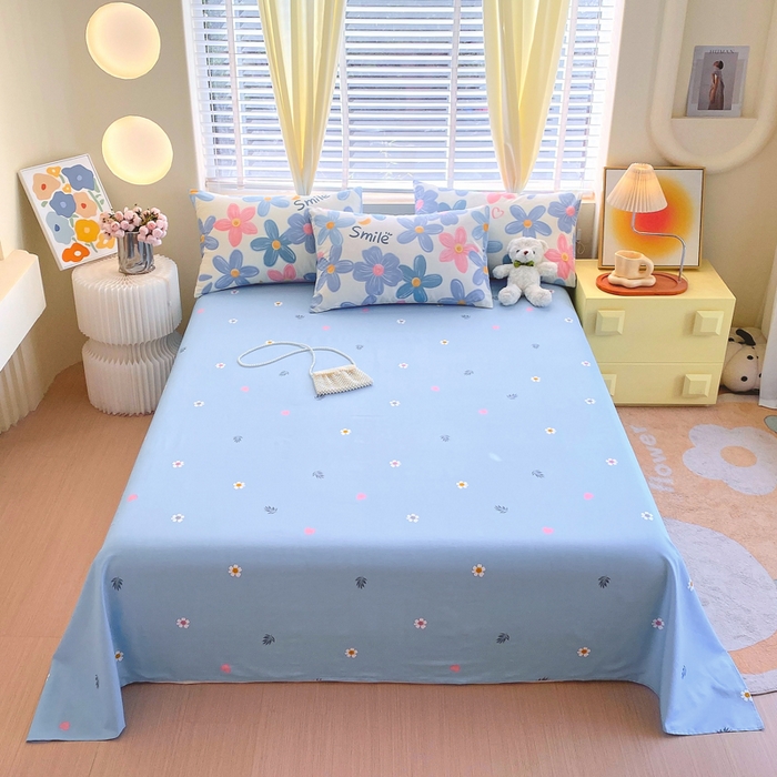 91家纺网 家纺一手货源 找家纺 洺兰2025年13070全棉喷气印花纯棉床单小清新花卉北欧风单床单