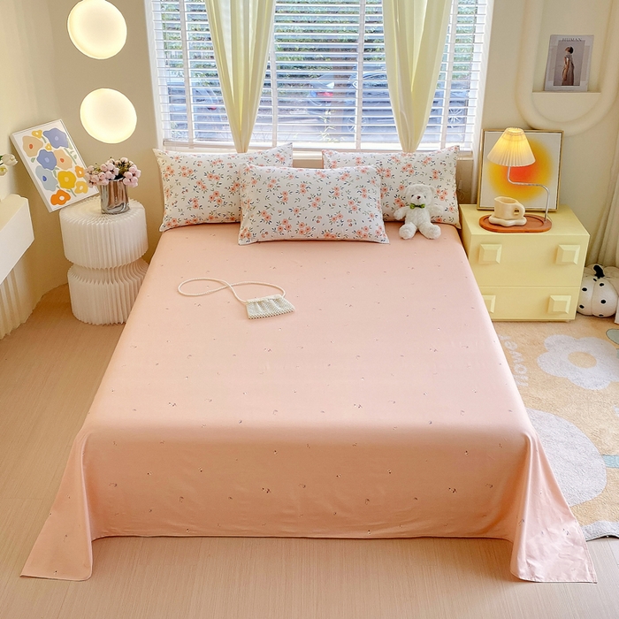 91家纺网 家纺一手货源 找家纺 洺兰2025年13070全棉喷气印花纯棉床单小清新花卉北欧风单床单