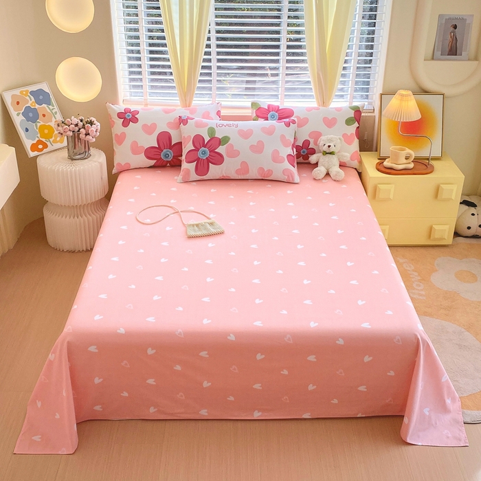 91家纺网 家纺一手货源 找家纺 洺兰2025年13070全棉喷气印花纯棉床单小清新花卉北欧风单床单