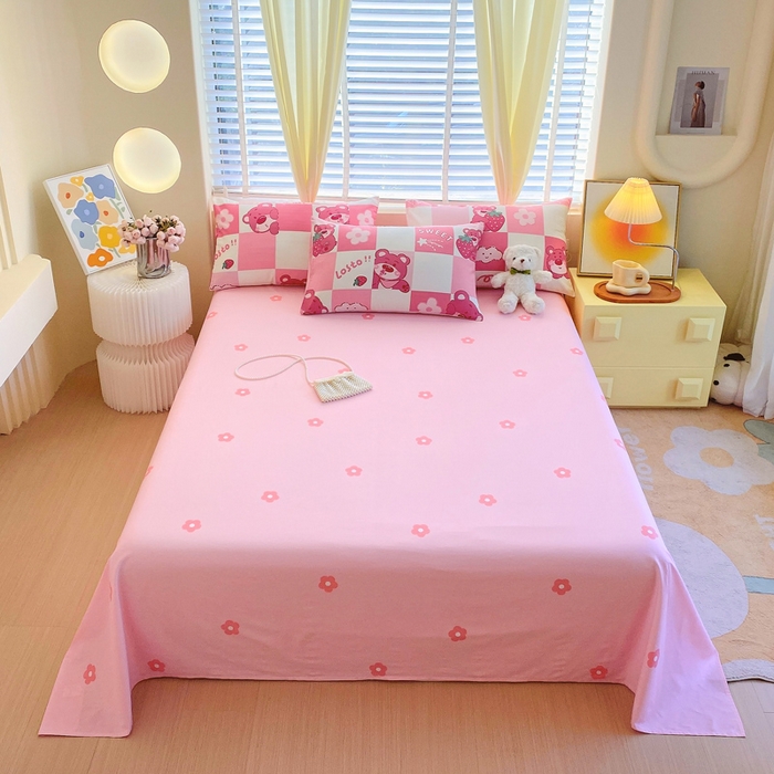 91家纺网 家纺一手货源 找家纺 洺兰2025年13070全棉喷气印花纯棉床单小清新花卉北欧风单床单