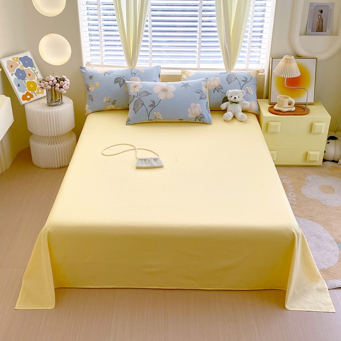 91家纺网 家纺一手货源 找家纺 洺兰2025年13070全棉喷气印花纯棉床单小清新花卉北欧风单床单