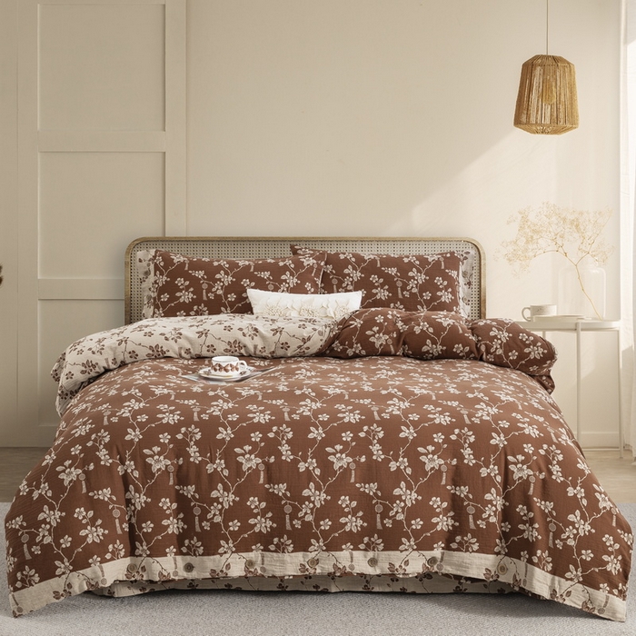 91家纺网 家纺一手货源 找家纺 （总）鲁爱 2025新款全棉色织双层纱纽扣款四件套