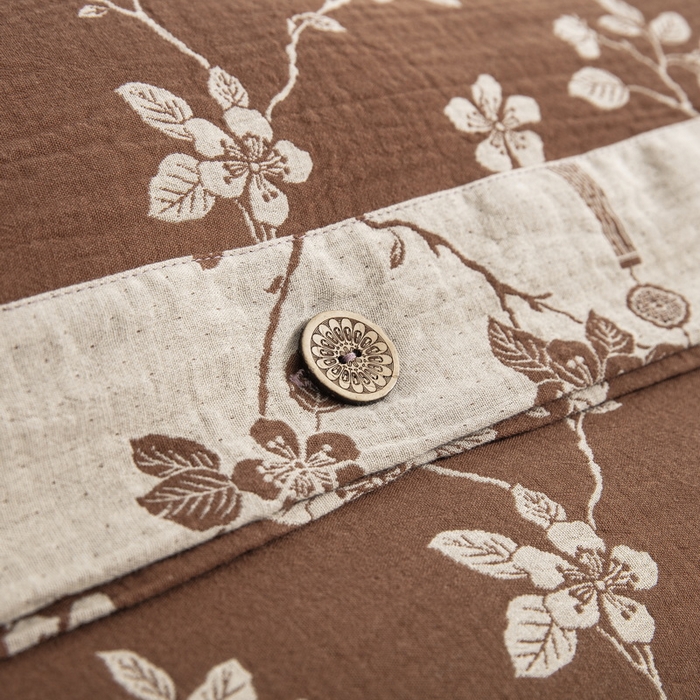 91家纺网 家纺一手货源 找家纺 2025新款全棉色织双层纱纽扣款四件套 春晖-浅咖