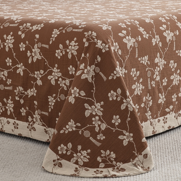 91家纺网 家纺一手货源 找家纺 2025新款全棉色织双层纱纽扣款四件套 春晖-浅咖