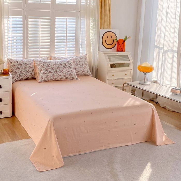 洺兰2025年13070全棉喷气印花纯棉床单小清新花卉北欧风单床单