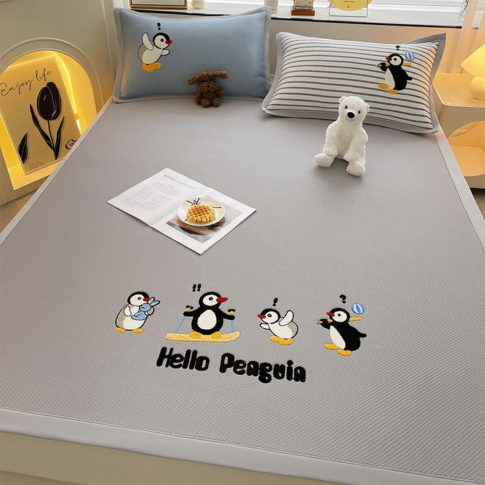 91家纺网 家纺一手货源 找家纺 炫拼2025新款A类满天星凉豆豆卡通毛巾绣大包边复合凉席  快乐旅行