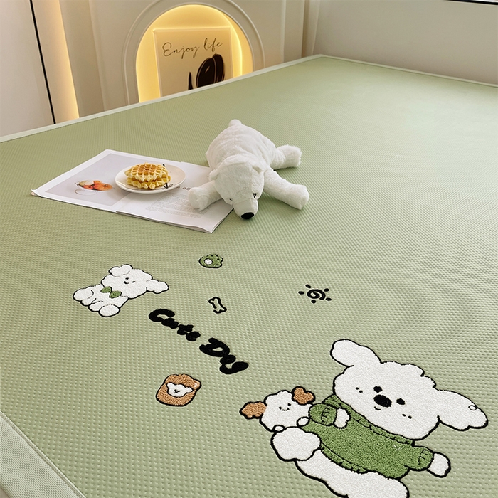 91家纺网 家纺一手货源 找家纺 炫拼2025新款A类满天星凉豆豆卡通毛巾绣大包边复合凉席  泡芙狗