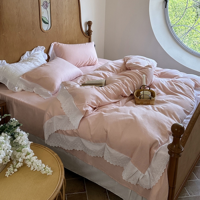 91家纺网 家纺一手货源 找家纺 （总）窝米 2025新款全棉纯棉轻氧纱蕾丝花边款四件套系列