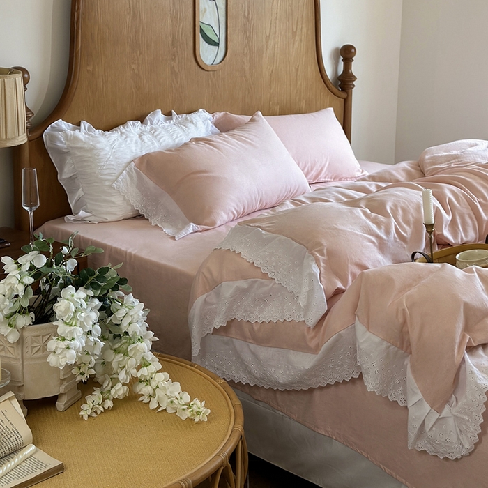 91家纺网 家纺一手货源 找家纺 （总）窝米 2025新款全棉纯棉轻氧纱蕾丝花边款四件套系列