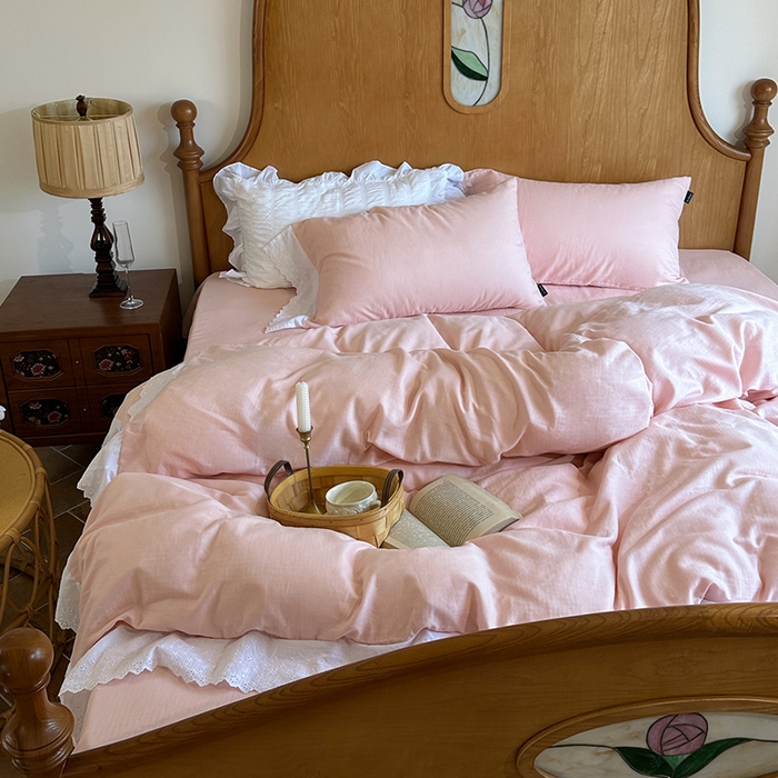 91家纺网 家纺一手货源 找家纺 （总）窝米 2025新款全棉纯棉轻氧纱蕾丝花边款四件套系列