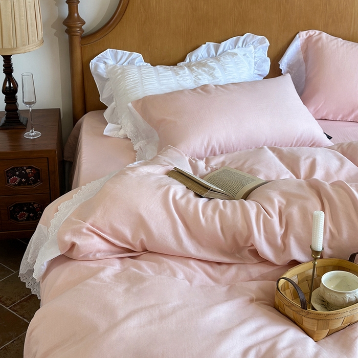 91家纺网 家纺一手货源 找家纺 （总）窝米 2025新款全棉纯棉轻氧纱蕾丝花边款四件套系列